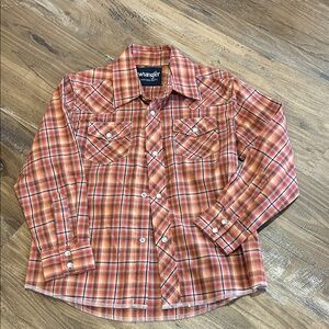 Wrangler Boy’s Orange Plaid Button Down Shirt